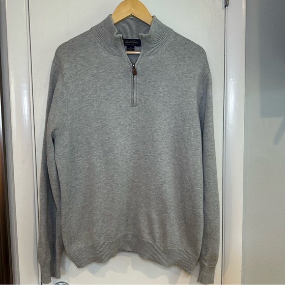 Brooks Brother Quarter Zip Sweater. Light Gray. Large. 100% Supima Cotton. - Picture 1 of 7